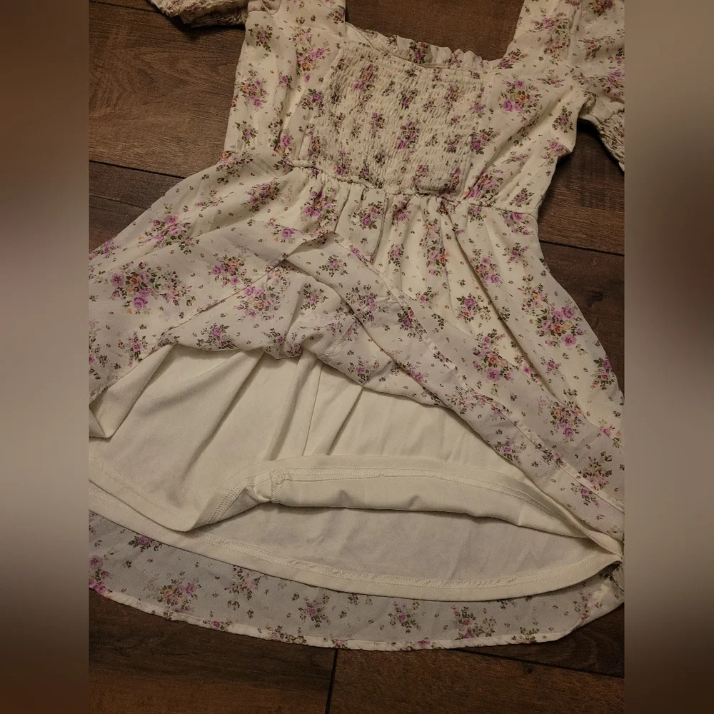 Babydoll Mini Dress Medium Fairy Cream Floral Romantic Enchanting Flowy Cottage - Picture 4 of 5